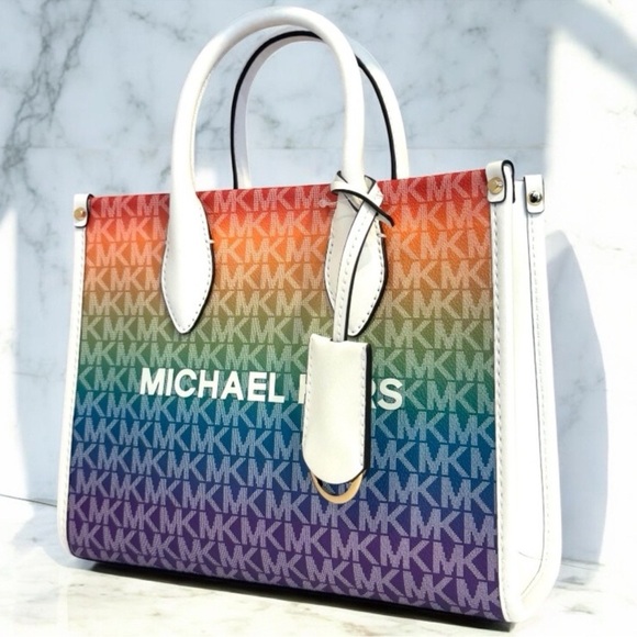 Michael Kors Mirella Small Rainbow Signature Logo Crossbody Bag Rainbow - Picture 1 of 9